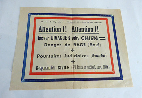 Cartel antiguo de aviso del ministerio de agricultura
