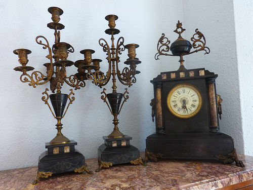 Table clock with candlesticks