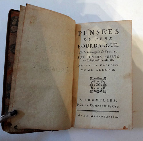 Libro del s. XVIII: Penseés du Pere Bourdaloue