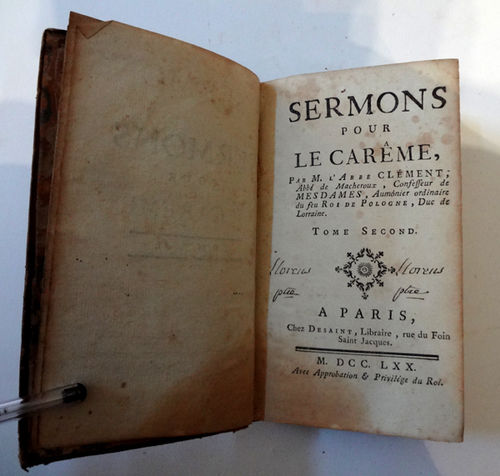 Libro del s. XVIII: Sermons de la Carême