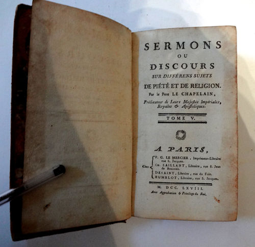 Llibre del s. XVIII: Sermons ou discours