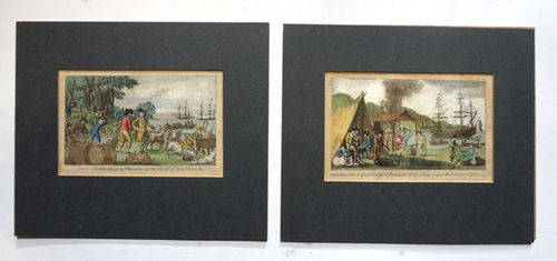 Lote de 2 grabados pintados a mano (s. XVIII)